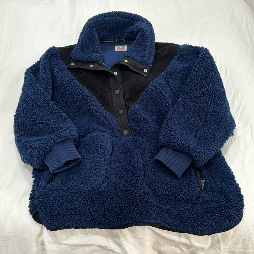 Free People Fall To Rise Fleece Quarter Snap Navy Blue XS